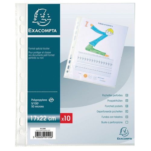 Sachet De 10 Pochettes Perforées Pp Format Écolier 17x22cm