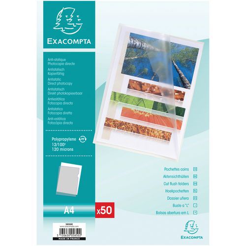 Sachet De 50 Pochettes Coin Polypropylène Grainé 12/100e A4