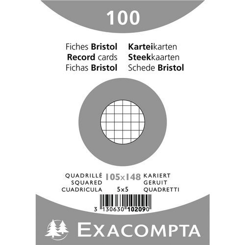 Paquet 100 Fiches Blanc Film Bristol Quadrillé 105x148mm