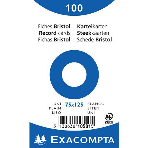 Paquet 100 Fiches Blanc Sous Film Bristol Uni 75x125mm