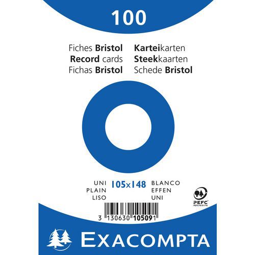 Paquet 100 Fiches Blanc Sous Film Bristol Uni 105x148mm