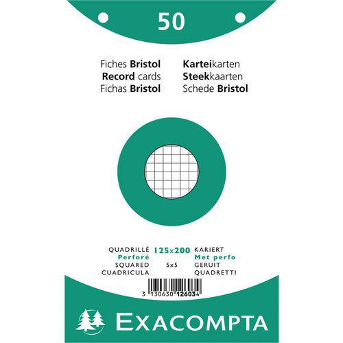 Paquet 50 Fiches Blanc Film Quadrillé 5x5 Perforé 125x200mm