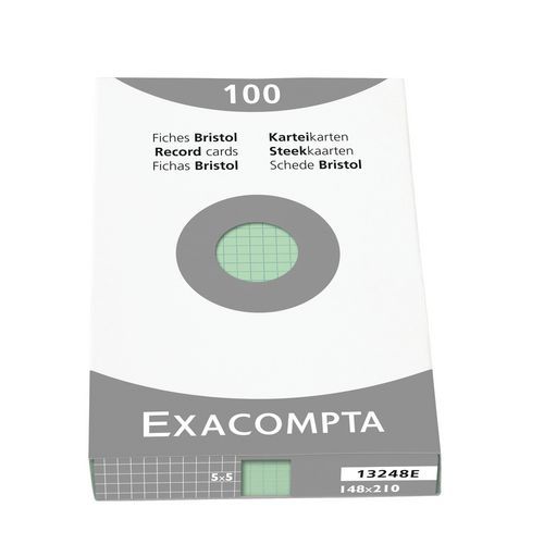 Ã‰tui De 100 Fiches Vert Quadrillé 5x5 Non Perforé 148x210mm