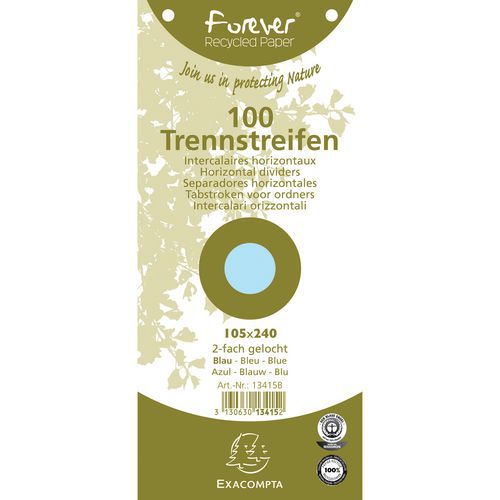 Paquet 100 Fiches Intercalaires Bleu Forever 105x240mm