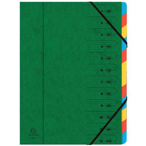 Trieur Agrafé Avec Élastiques 12 Compartiments Vert