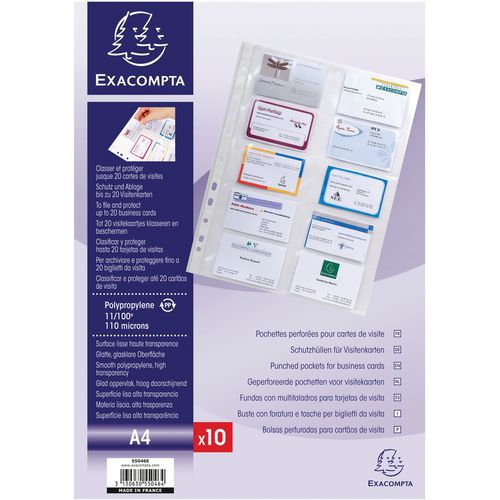 Sachet 10 Pochettes Perforées Pour Cartes De Visite Cristal