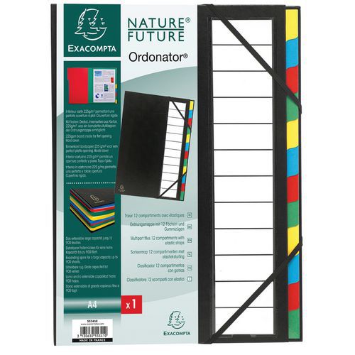 Trieur Rigide Ordonator Dos Extensible 12 Compartiments Noir