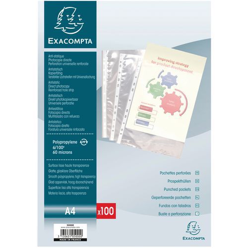 Etui Carton 100 Pochettes Perforées Pp 6/100e A4 Cristal