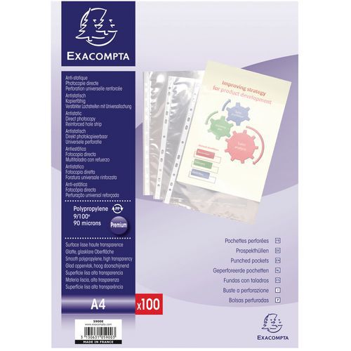 Etui Carton De 100 Pochettes Perforées Pp A4 Cristal
