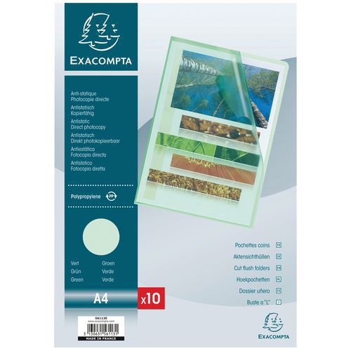 Sachet 10 Pochettes Coin Pp Grainé 12/100e A4 Vert