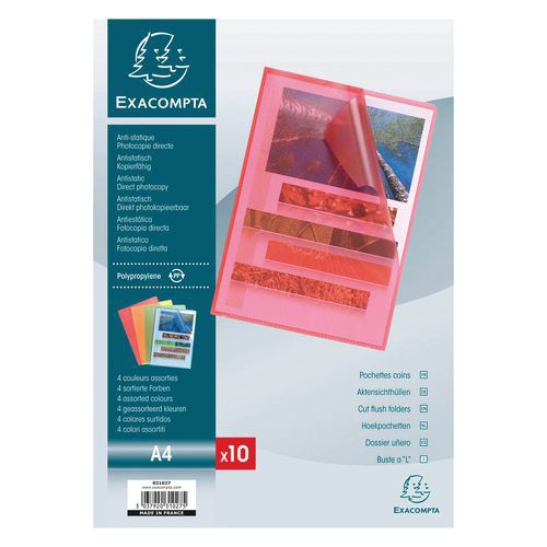 Set De 10 Pochettes Coin Pp Grainé 12/100e A4 Assorties