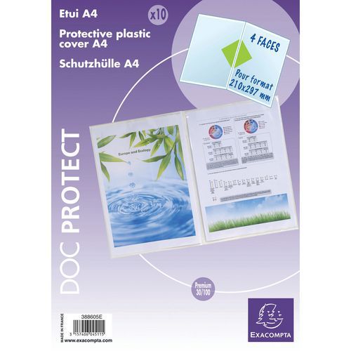 Sachet 10 Étuis Protection Doubles Pvc Qualité A4 Cristal