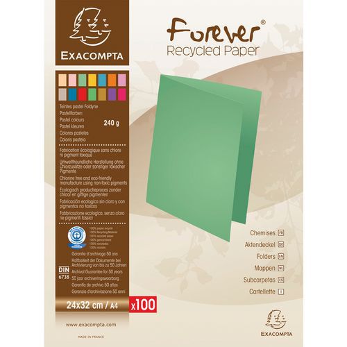 Paquet De 100 Chemises ForeverÂ® 250 Recyclé 24x32cm Vert Pré