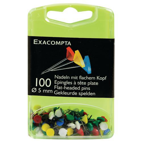 Set 100 Épingles Tête Plate Unie Hauteur Pointe 8mm Assortis