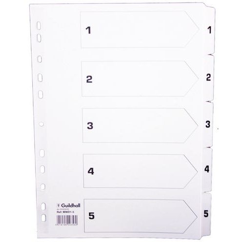 Set 5 Intercalaires à Touches Plastifiées 1 à 5 A4 Blanc
