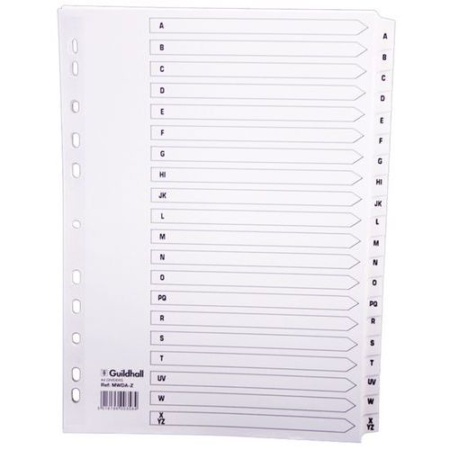 Set De 20 Intercalaires à Touches Plastifiées Az A4 Blanc
