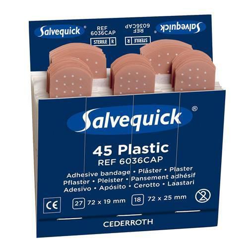 Salvequick - Recharge Pansements Résistants à l'Eau - Lot de 6 Boîtes de 45 - Urgence et Premiers Secours