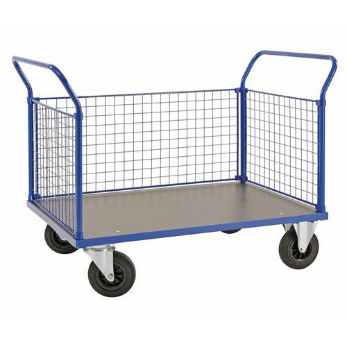 Kongamek - Chariot à plateau 3 parois grillagées - 500kg - 1020x800x1366mm - Acier et Stratifié - Manutention Industrielle
