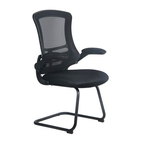 Chaise de réunion Luna - Accoudoirs Maille Noir - Piétement Luge - Confort 8h - Charge 17 st