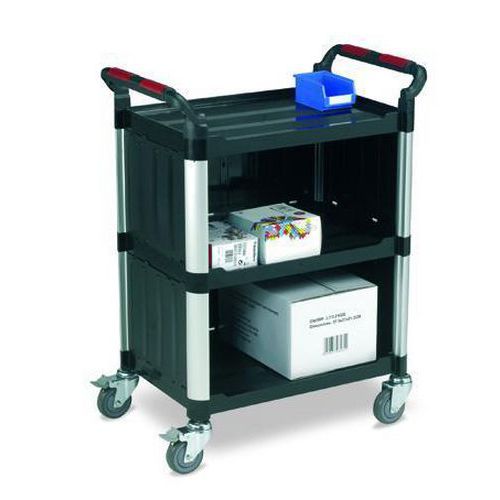 Chariot de manutention industriel en plastique - 3 plateaux - Capacité 150 kg - Aluminium - Robuste et pratique