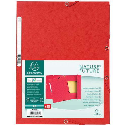 Chemise à lastiques 3 Rabats Carte Lustrée 400g/m² A4 Rouge