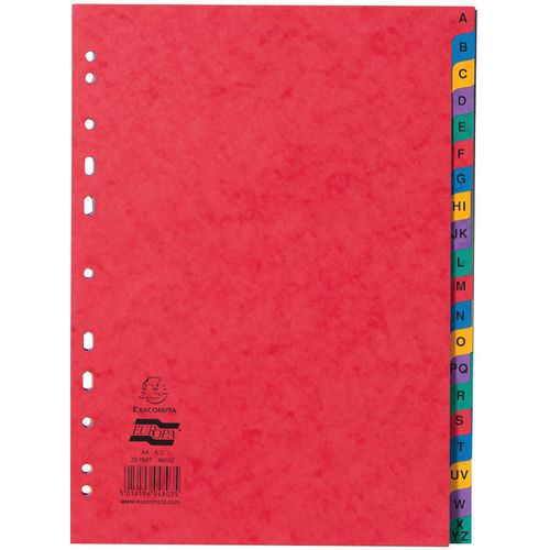 Set 20 Intercalaires Carte Onglets Imprimés Az A4 Assortis