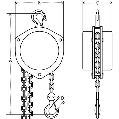 A = hauteur perdueB = largeurC = profondeur hors toutD = crochet ouverture A = hauteur perdueB = largeurC = profondeur hors toutD = crochet ouverture
