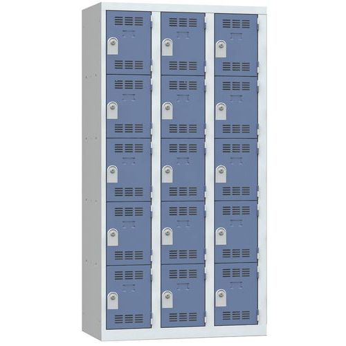 Vestiaire 3 Colonnes 300mm 5 Cases Clés Bleu