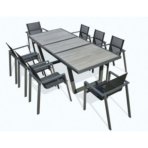 1 Table Jardin Ohos 251x95cm+8 Fauteuils Miami Alu
