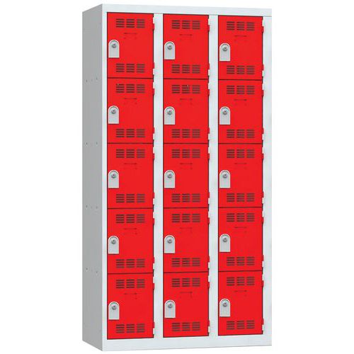 Vestiaire 3 Colonnes 300mm 5 Cases Clés Rouge