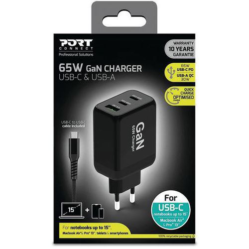 Chargeur Secteur Gan Usb A & 2 Type C Power Delivery - 65 W