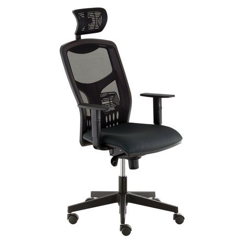 Chaise de bureau Mary II - Noir - Assise Tissu Bleu - Têtière & Accoudoirs Réglables - Ergonomique 130kg