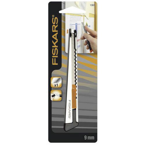 Fiskars - Cutter métal 9 mm Gris/Argent - Lame Acier Rétractable Non - Ergonomique