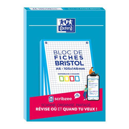 Bloc Bristol Oxford 105x148 30 Fiches Non Perforees Bleu