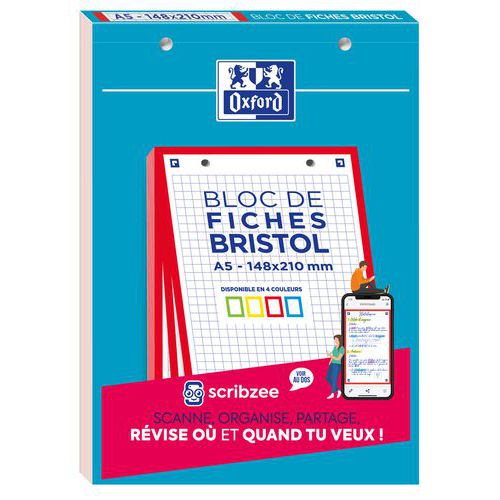 Bloc Bristol Oxford 148x210 30 Fiches Perforees Q5/5 Rouge