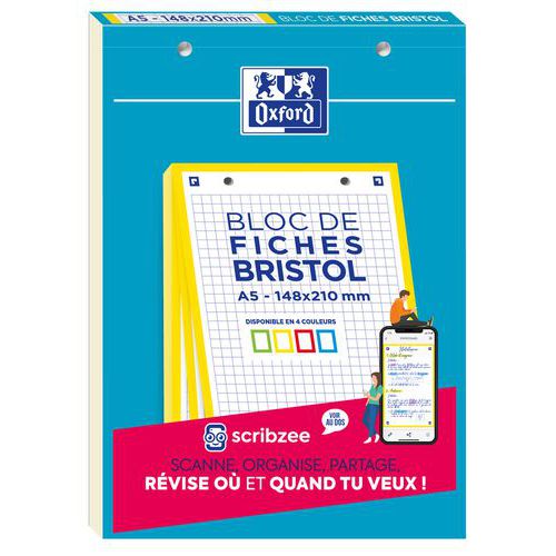 Bloc Bristol Oxford 148x210 30 Fiches Perforees Q5/5 Jaune