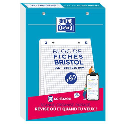Bloc Bristol Oxford 148x210 60 Fiches Perforees Q5/5 Blanc