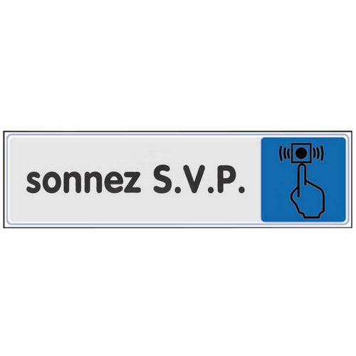 Plaque De Signalisation 170x40 Texte Sonnez Sv P Logo Bleu