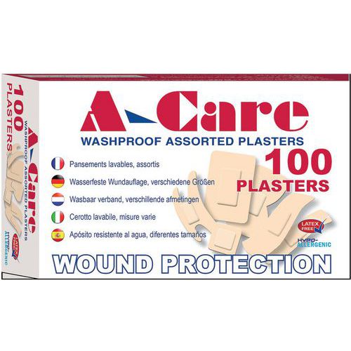 Aero Healthcare - Pansements Résistants Lavage Assortiment 6 Tailles - Boîte 100 Beige - Premiers Secours