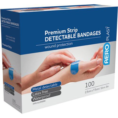 Aero Healthcare - Pansements détectables métaux - Extra-larges 25x75mm - Bleu - Boîte 100 - Urgence et premiers secours