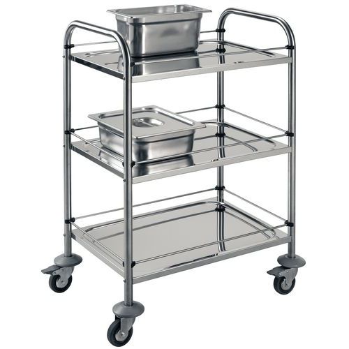 Chariot de service inox petit sur roulettes 2 plateaux F996 Vogue