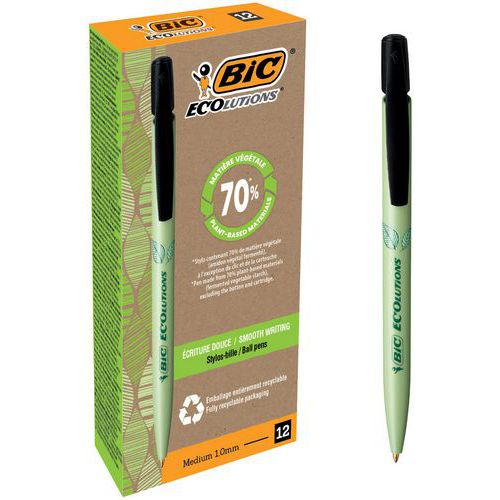 Lot De 12 Stylos Bic Media Clic Biobased Pointe Moyenne Noir