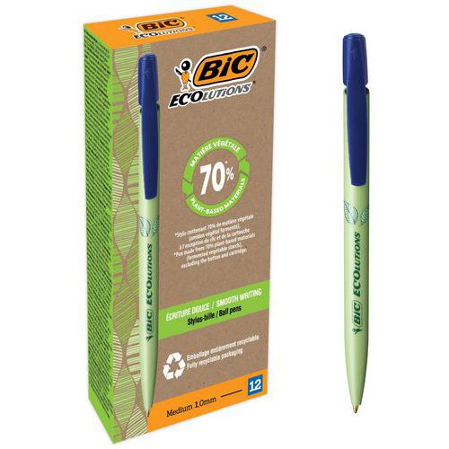 Lot De 12 Stylos Bic Media Clic Biobased Pointe Moyenne Bleu