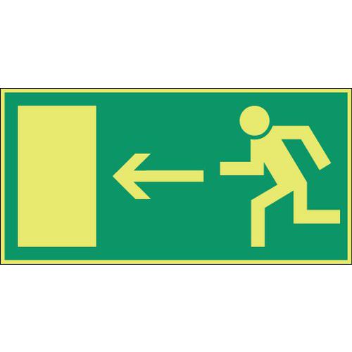 Brady - Panneau Issue de Secours à Gauche - Vinyle Adhésif 150x300mm - Signalisation Luminescente