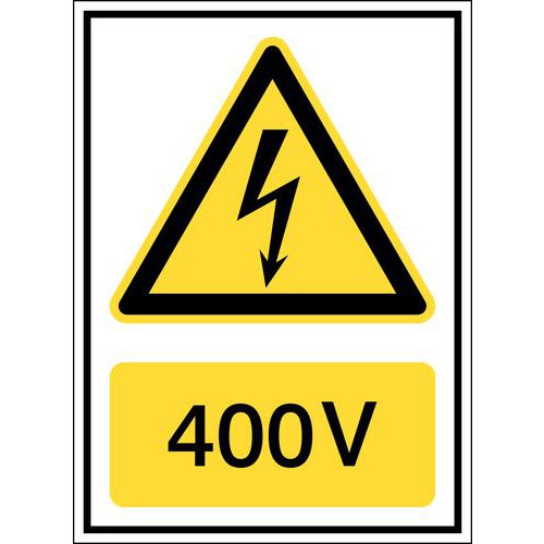 Brady - Panneau Danger Voltage 400V Adhésif Polyester - 21 cm x 14.8 cm - Norme ISO 7010