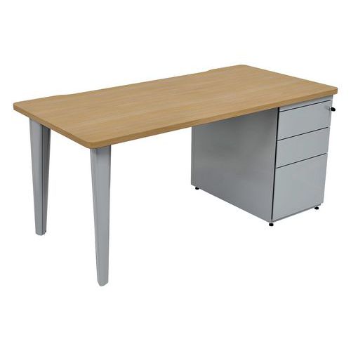 Vinco - Bureau droit Evidence 160x80 chêne clair - Caisson porteur et 2 pieds alu - Éco-responsable et certifié NF
