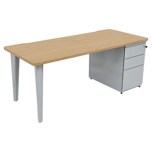 Vinco - Bureau droit Evidence 180x80 chêne clair - Caisson porteur, 2 pieds alu - Éco-responsable, NF Environnement