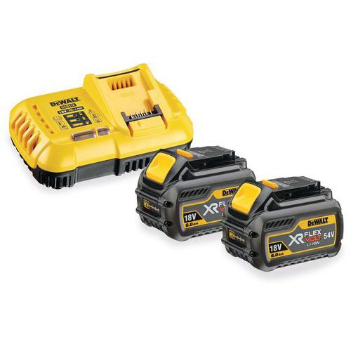 Dewalt - Pack 2 Batteries XR Flexvolt 18V/54V 6Ah/2Ah + Chargeur Rapide - Idéal pour outillage électroportatif