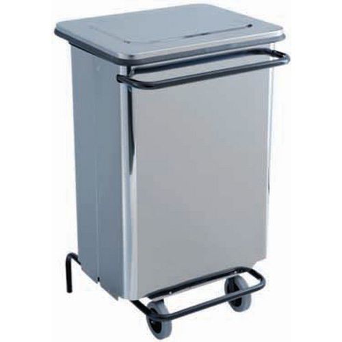 Conteneur Mobile à Pédale Inox Brillant - 70 L