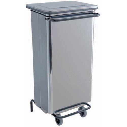 Conteneur Mobile à Pédale Inox Brillant - 110 L
